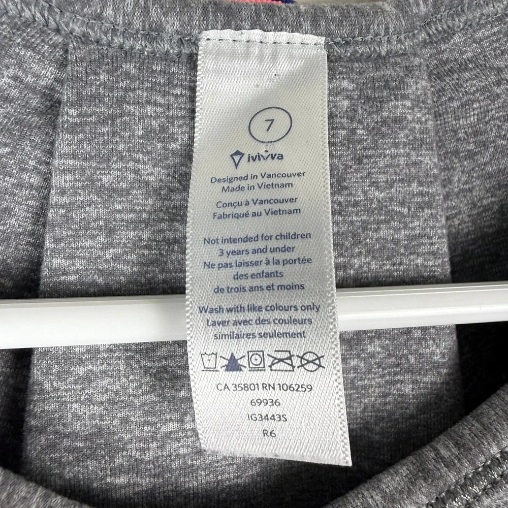 Ivivva by Lululemon Girls Size 7 Long Sleeve Top Gray‎ Thumbholes Activewear